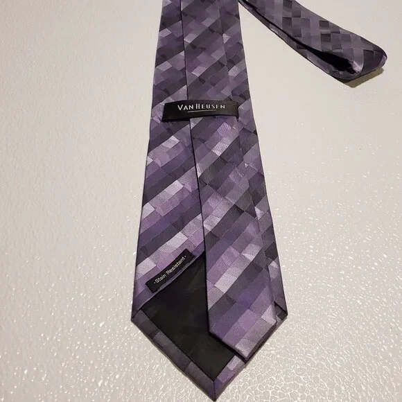 Van Heusen Mens Purple Checkered Tie - Picture 3 of 4